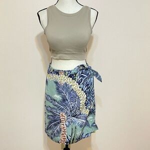 Tommy Bahama Vintage Silk Tie Wrap Skirt Blue/Teal Floral Hawaiian Womens Large